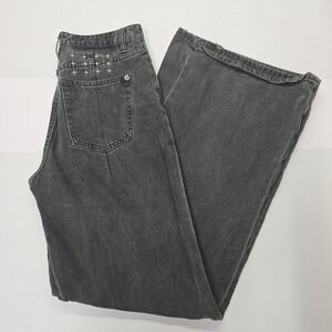 Ksubi Women Black Acid Wash Wide Leg Baggy Jeans Embroidered Cross Size 27